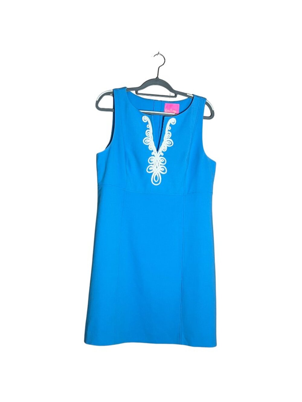 Lilly Pulitzer Trini Shift Dress Lunar Blue White Embroidery Size 14